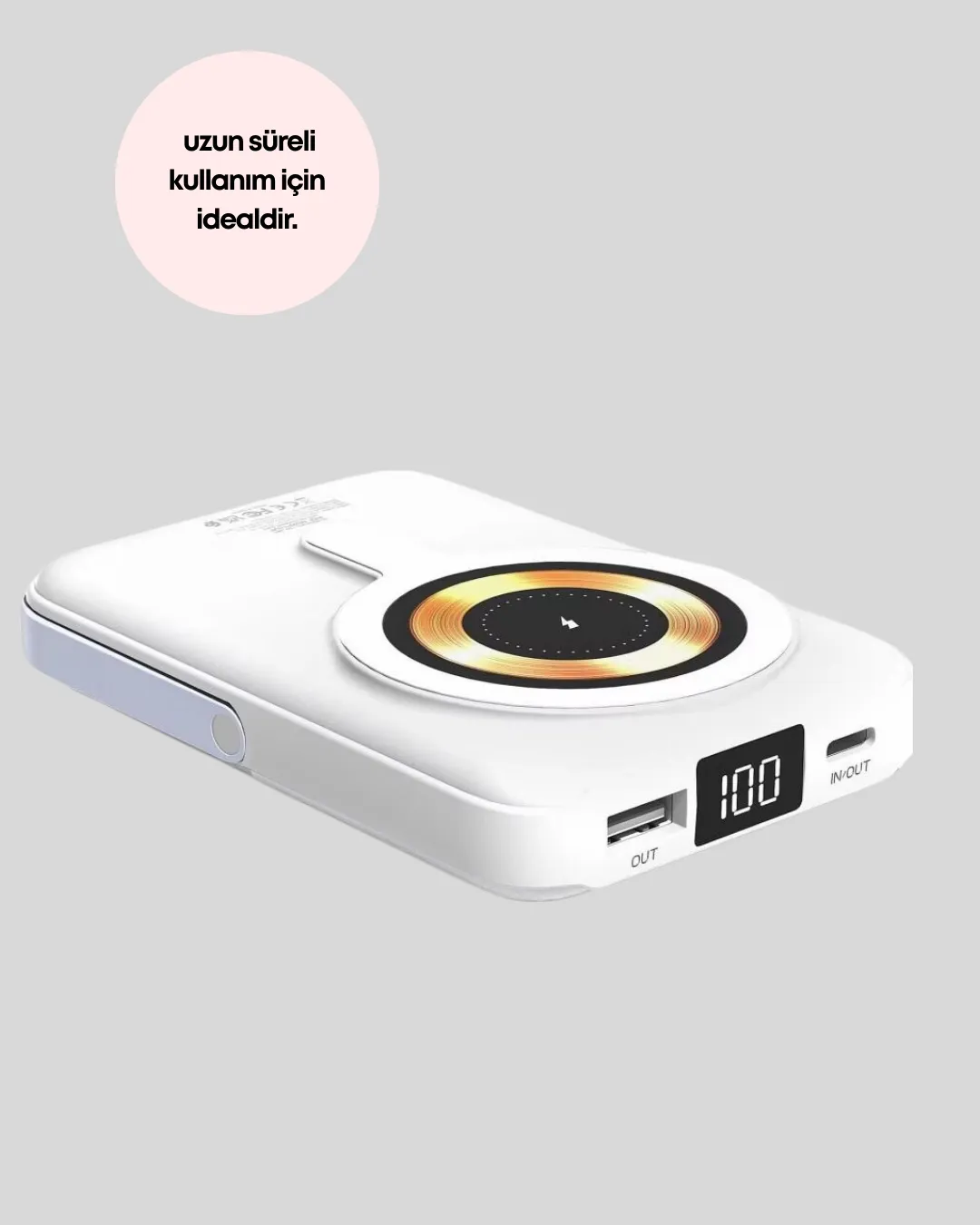 LCD Göstergeli Manyetik Powerbank Type C USB Girişli