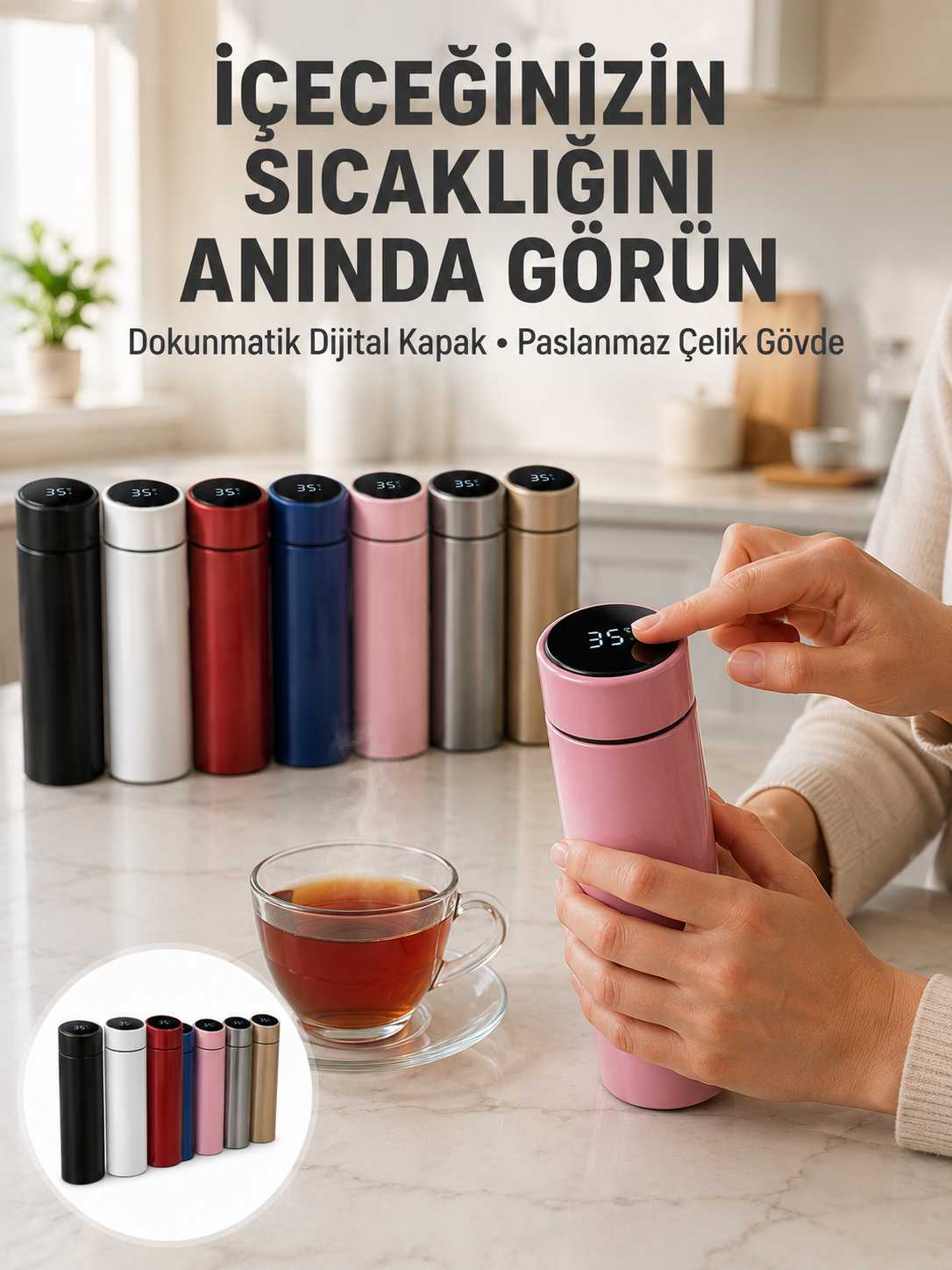 Yüksek Isı Korumasına Sahip Taşınabilir Çelik Termos