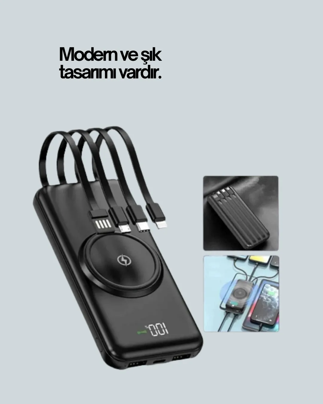10000mAh Kablosuz ve Hızlı Şarj Destekli Powerbank – Taşınabilir Şarj Gücü