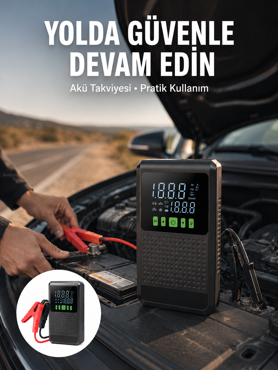 Şarjlı Araç Akü Takviyeli Hava Pompası Powerbank Özellikli