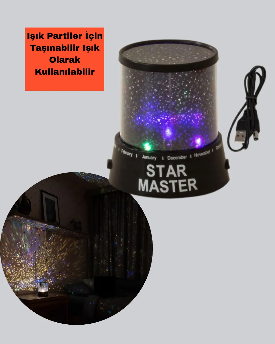 Odayı Yıldızlarla Dolduran Galaxy Efektli LED Projektör Işık