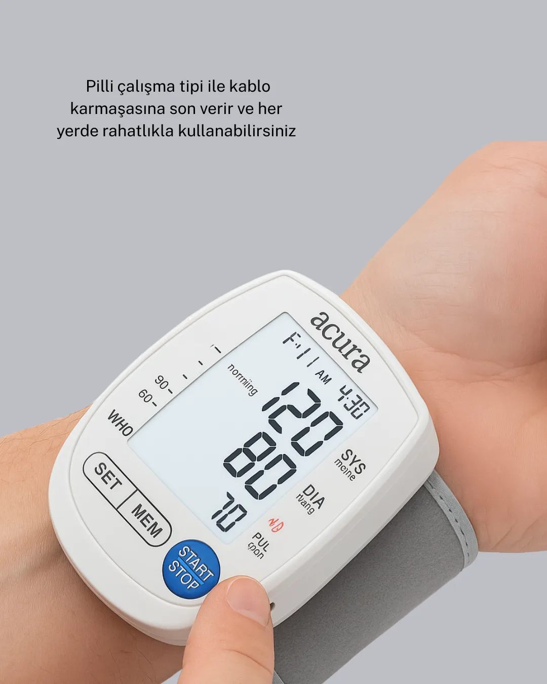 Dijital Bilek Tansiyon Aleti Çift Güç Kaynaklı HD Ekranlı