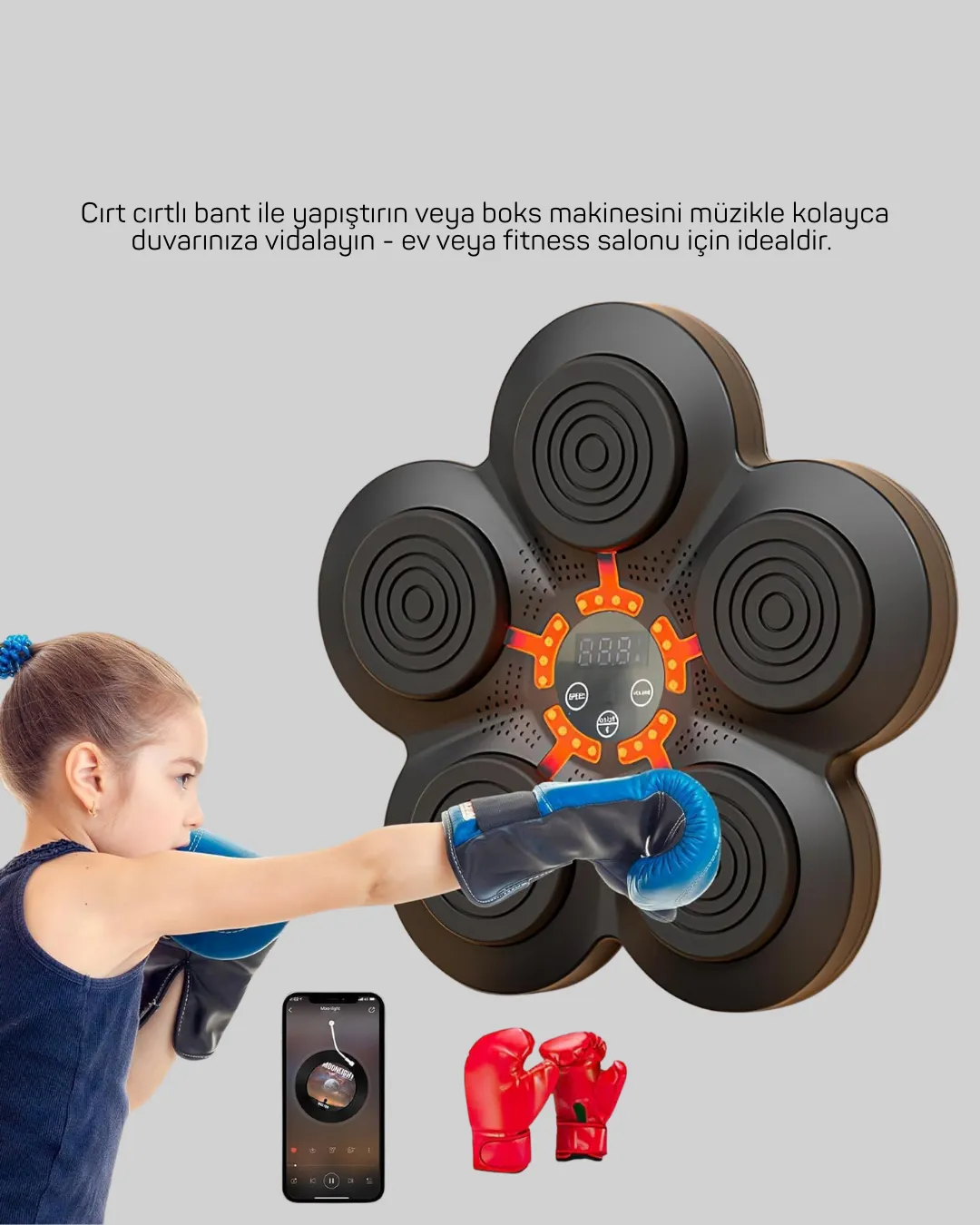 Müzikli Boks Duvar Paneli Akıllı Işık Sistemli Refleks ve Kondisyon Aleti