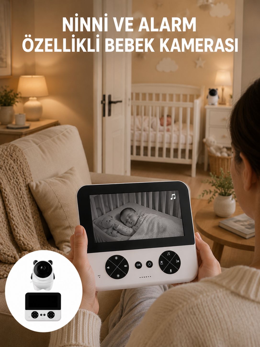 Uzaktan Kontrollü HD Bebek Kamerası Zoom ve Sıcaklık Sensörlü