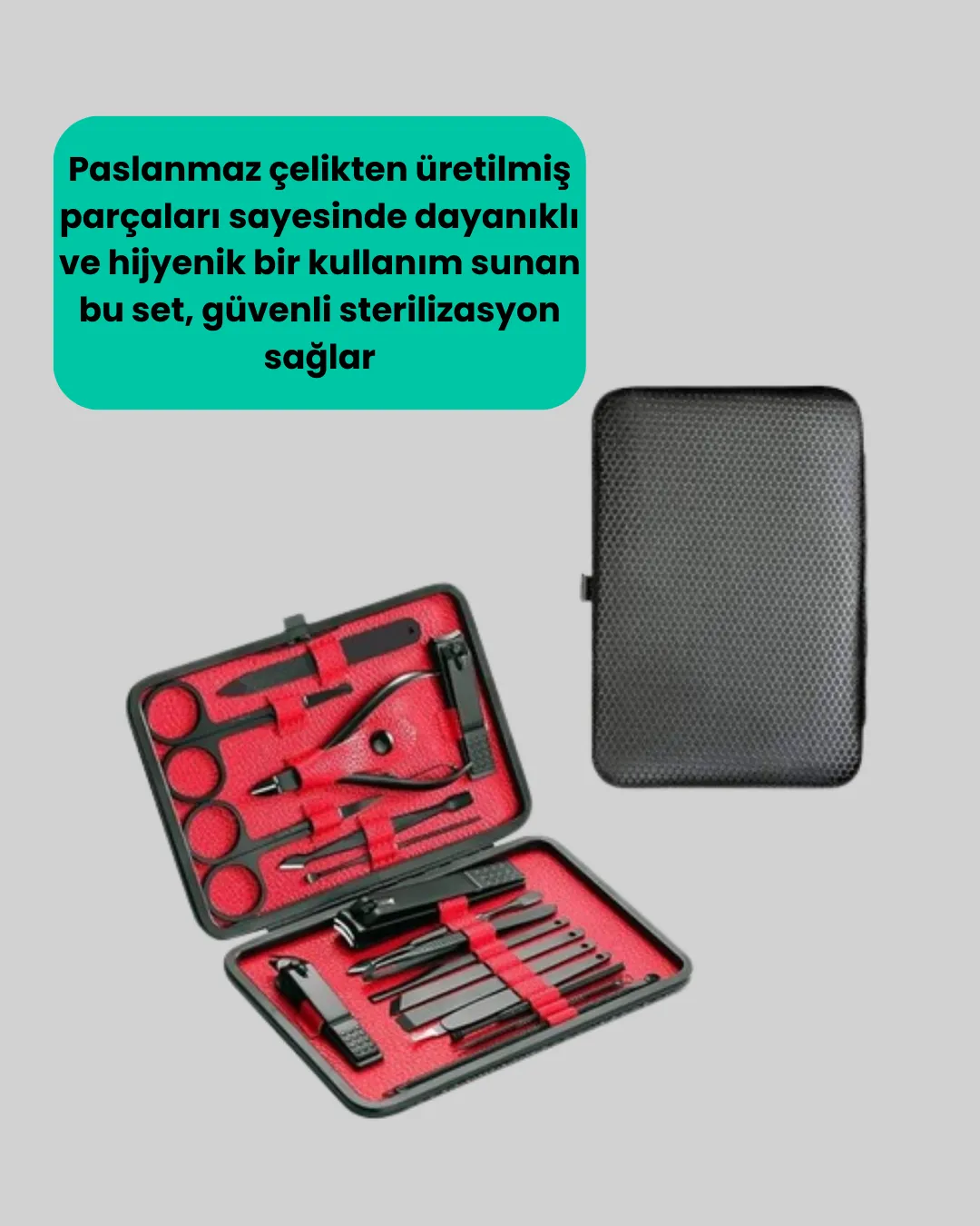 Taşınabilir Deri Kutulu 17 Parça Manikür Seti