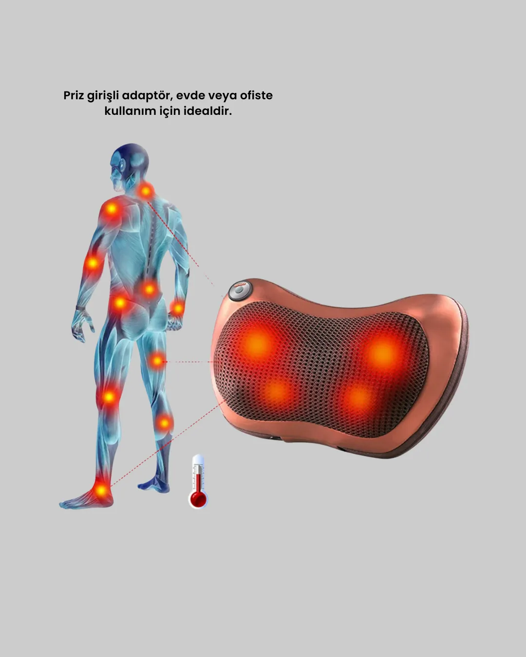 Ergonomik Derin Yoğurmalı Boyun Bel Sırt Masaj Cihazı Priz Çakmak Girişli