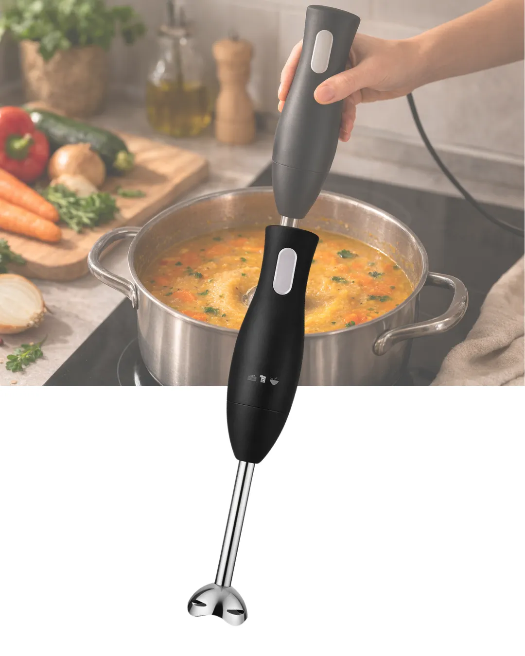 Paslanmaz Çelik Blender Ayağına Sahip Ergonomik El Blenderı