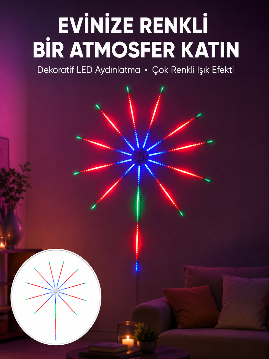 Uygulama Destekli RGB LED Havai Fişek Duvar Aydınlatması