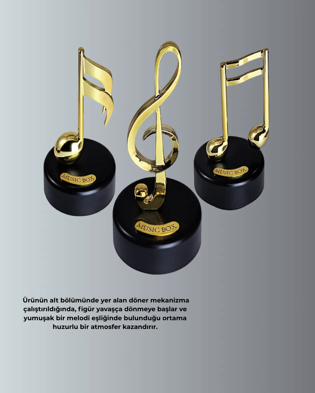 Sol Anahtarı Figürlü Dönen Müzik Kutusu Altın Renk Dekoratif