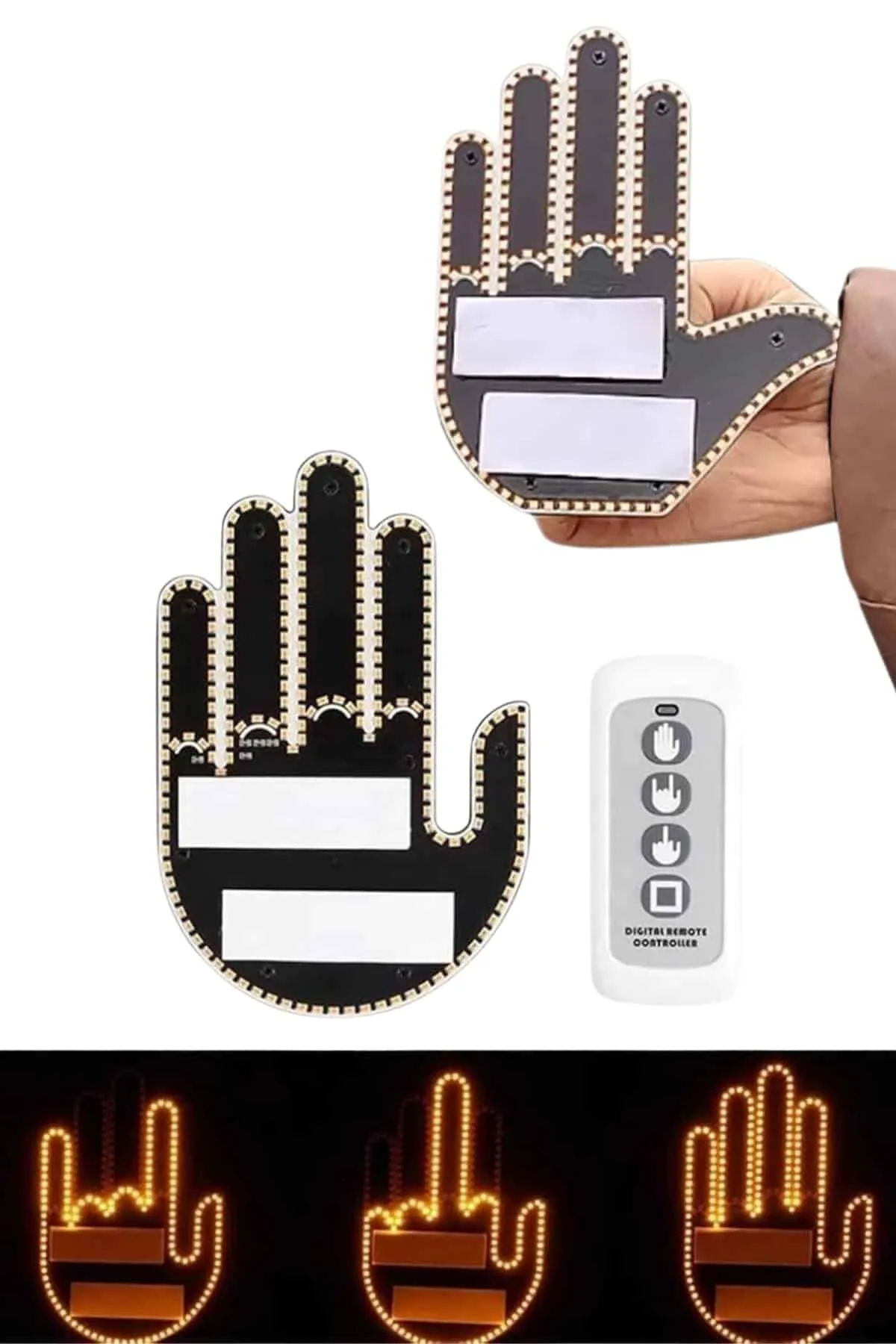 Kumandalı El Led Araba İçi 4 Farklı Mod El Orta Parmak Led