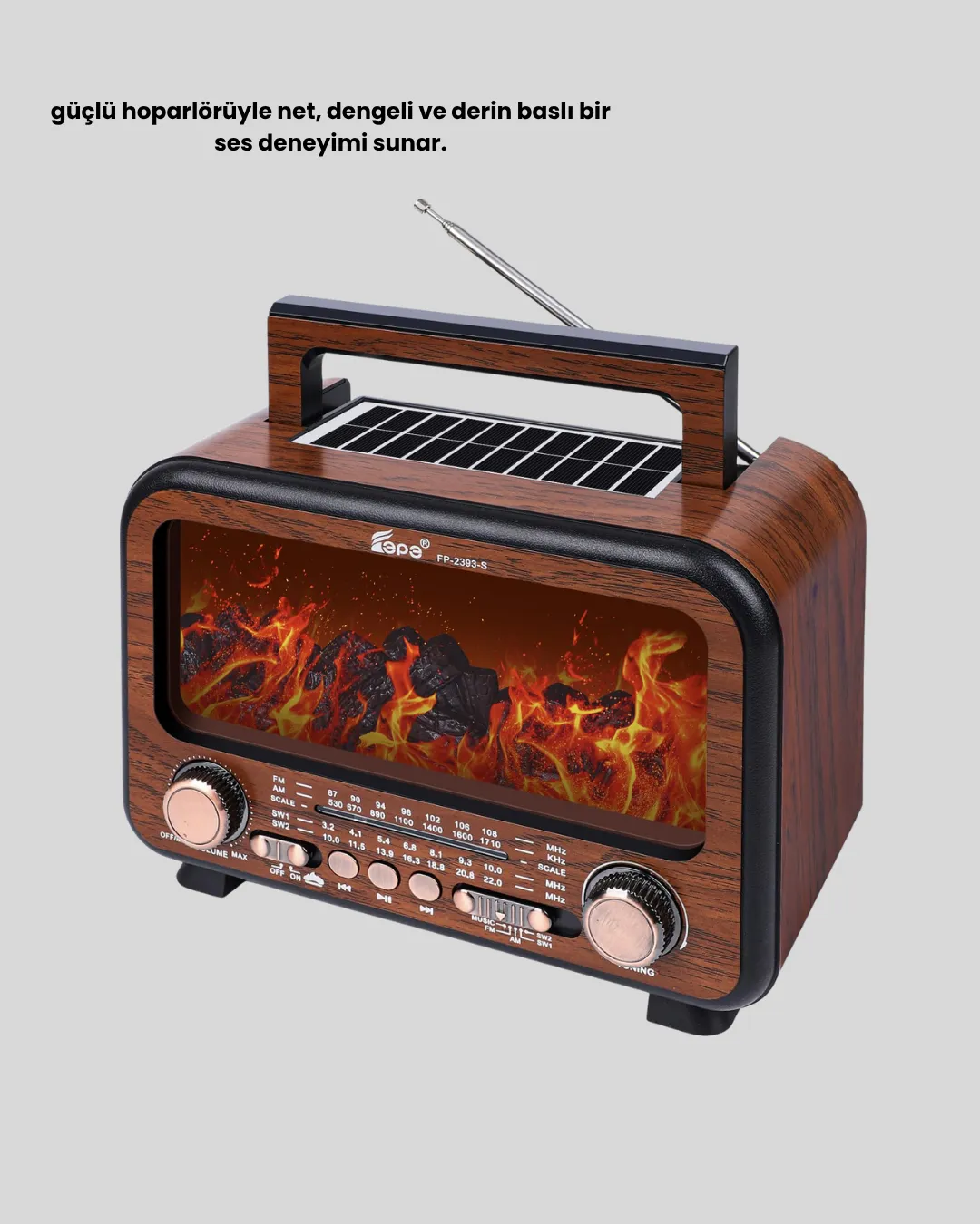 Solar Şarjlı Şömine Alev Efektli Bluetooth Hoparlör 7W Taşınabilir Ses Sistemi