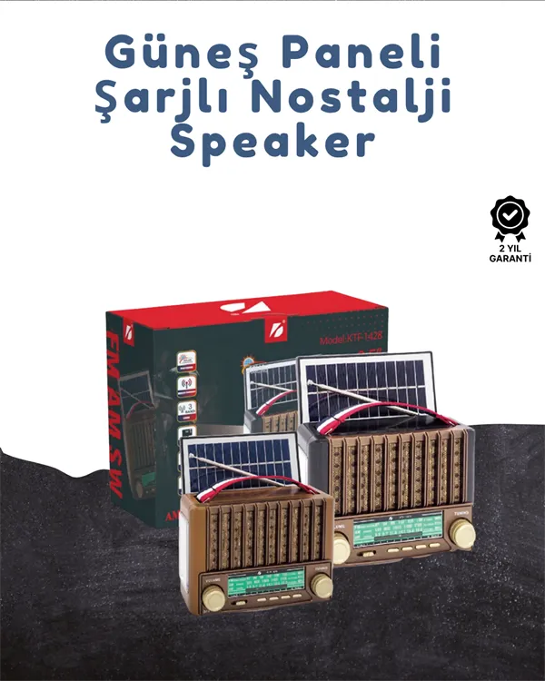 KTF-1428 Taşınabilir Güneş Enerjili Bluetooth Radyo Hoparlör – Şarjlı, Radyo, MP3, AUX Girişli