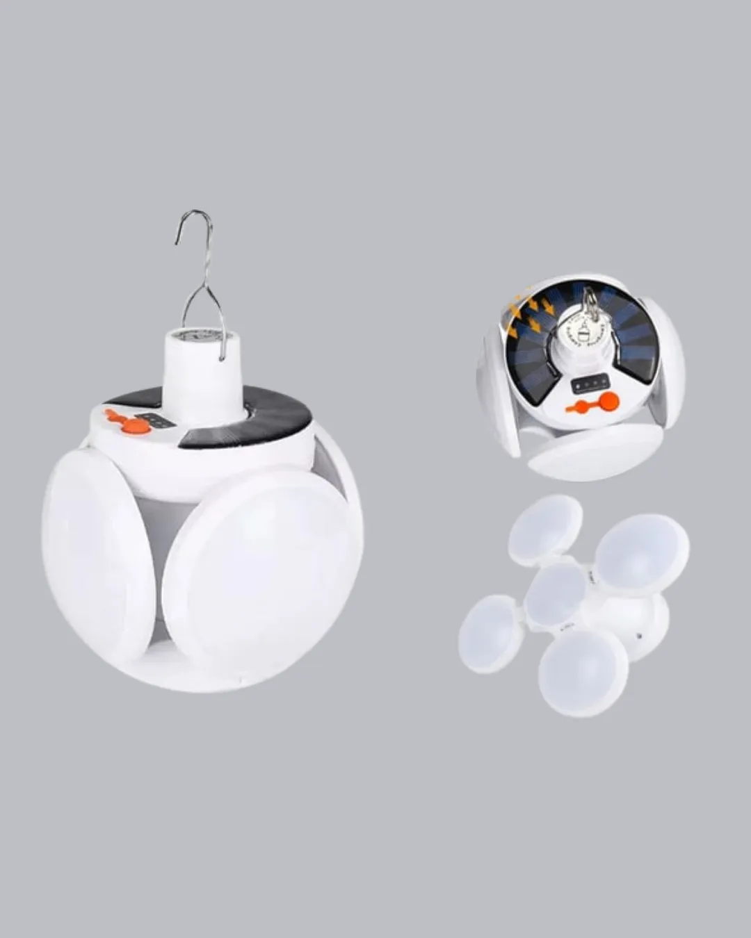 Güneş Enerjili ve USB Şarjlı LED Kamp Lambası – 5 Farklı Işık Modlu, Askılı Tasarım