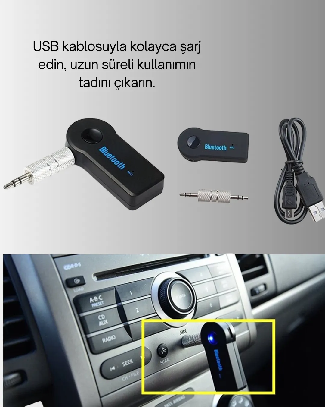 Eller Serbest Özellikli Bluetooth AUX Araç Kiti