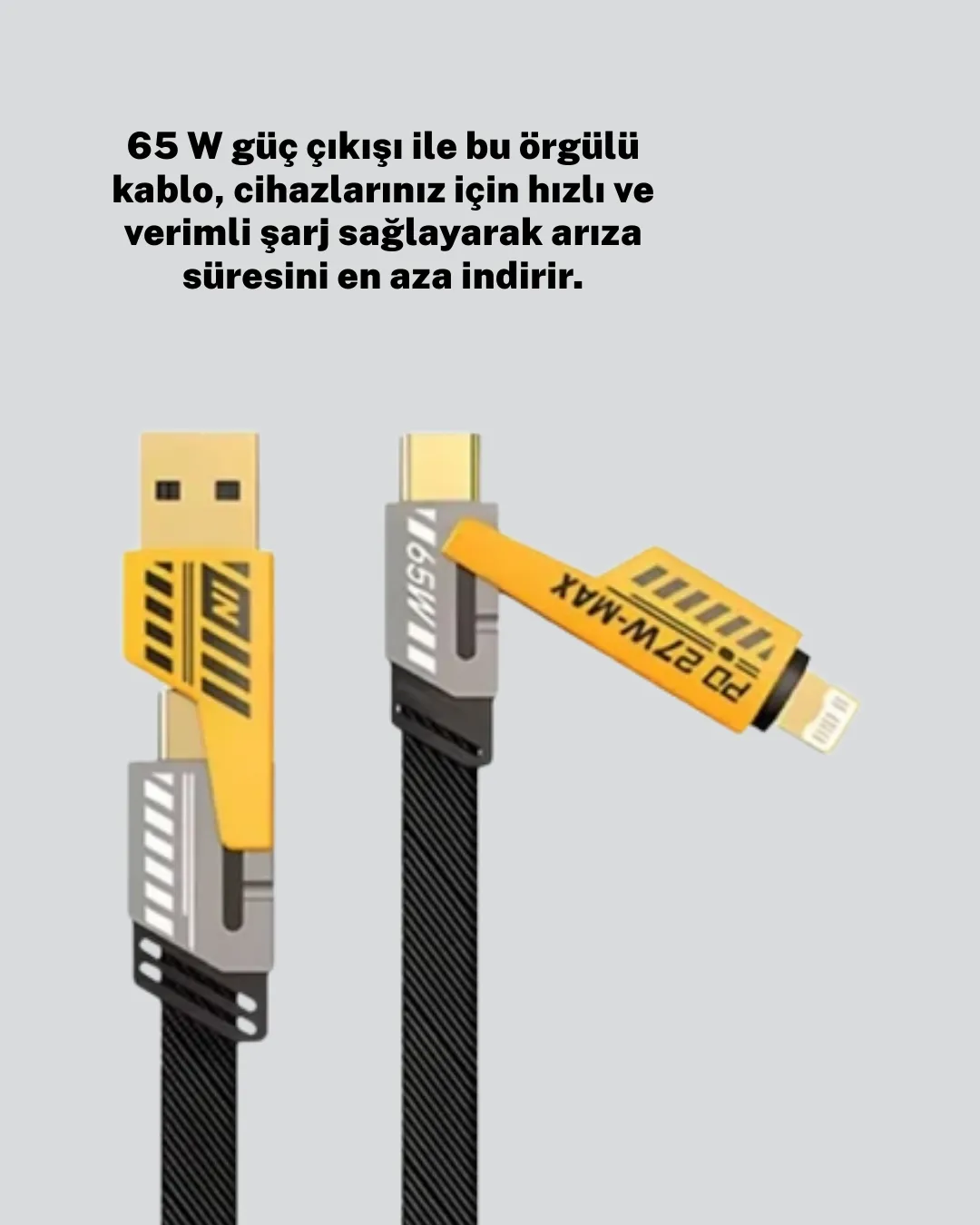 Örgülü Tasarım 4’ü 1 Arada USB-C Lightning Hızlı Şarj Kablosu