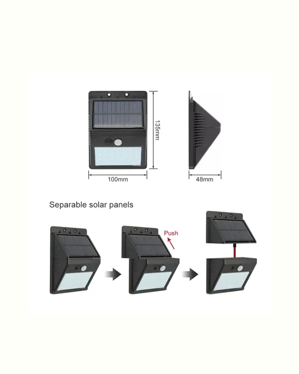 Solar Enerjili 20 LED Duvar Lambası | Hareket Sensörlü, Su Geçirmez, Kablo Gerektirmez