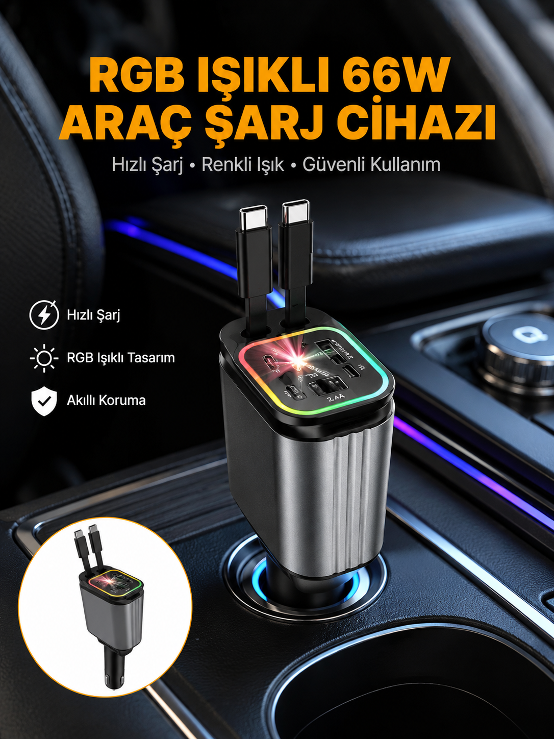 Kia, Seat, Mazda, Mitsubishi Araçlar için Çok Fonksiyonlu Araç Şarj Adaptörü
