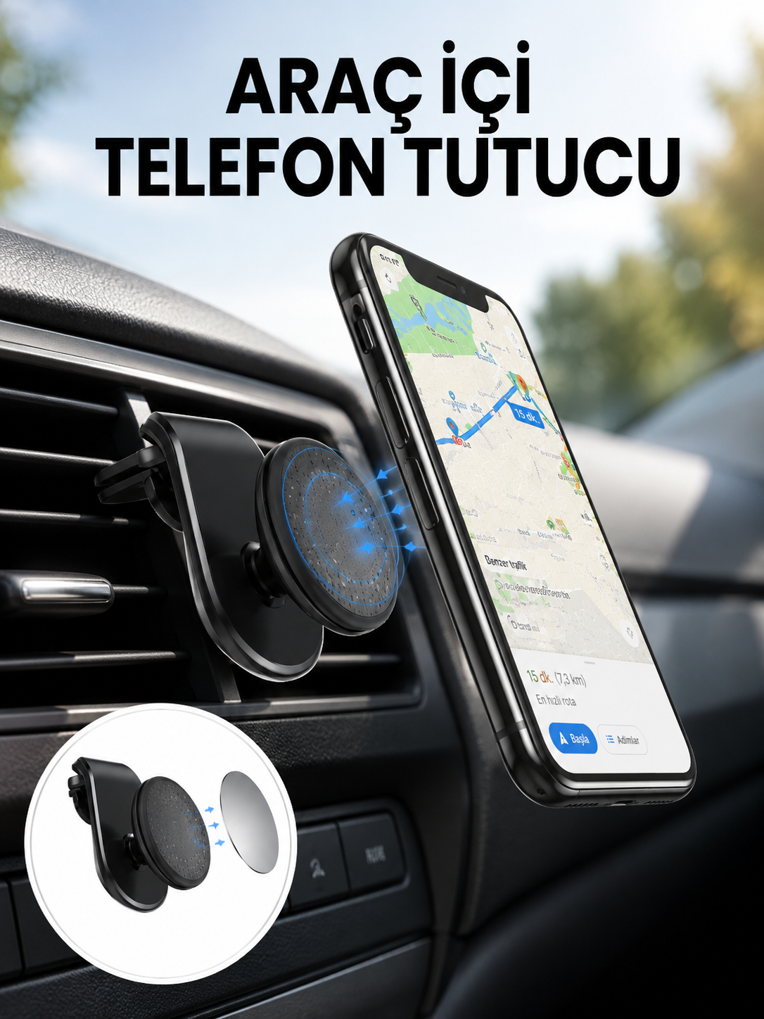 Güçlü Mıknatıslı Araç İçi Telefon Tutucu – Evrensel Uyum