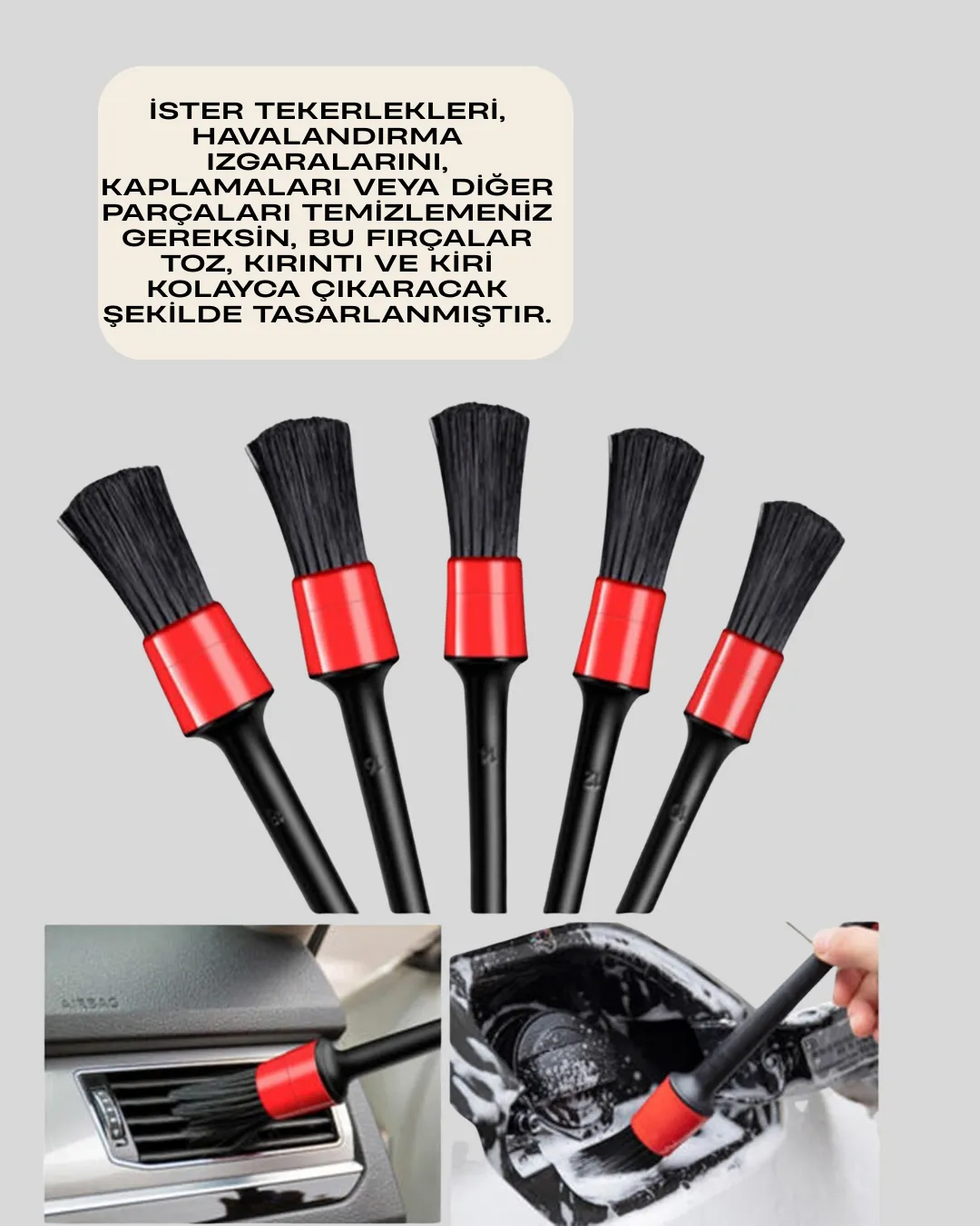 5'li Araç Temizlik Fırça Seti-Detaylı Temizlik İçin Çok Amaçlı Fırçalar