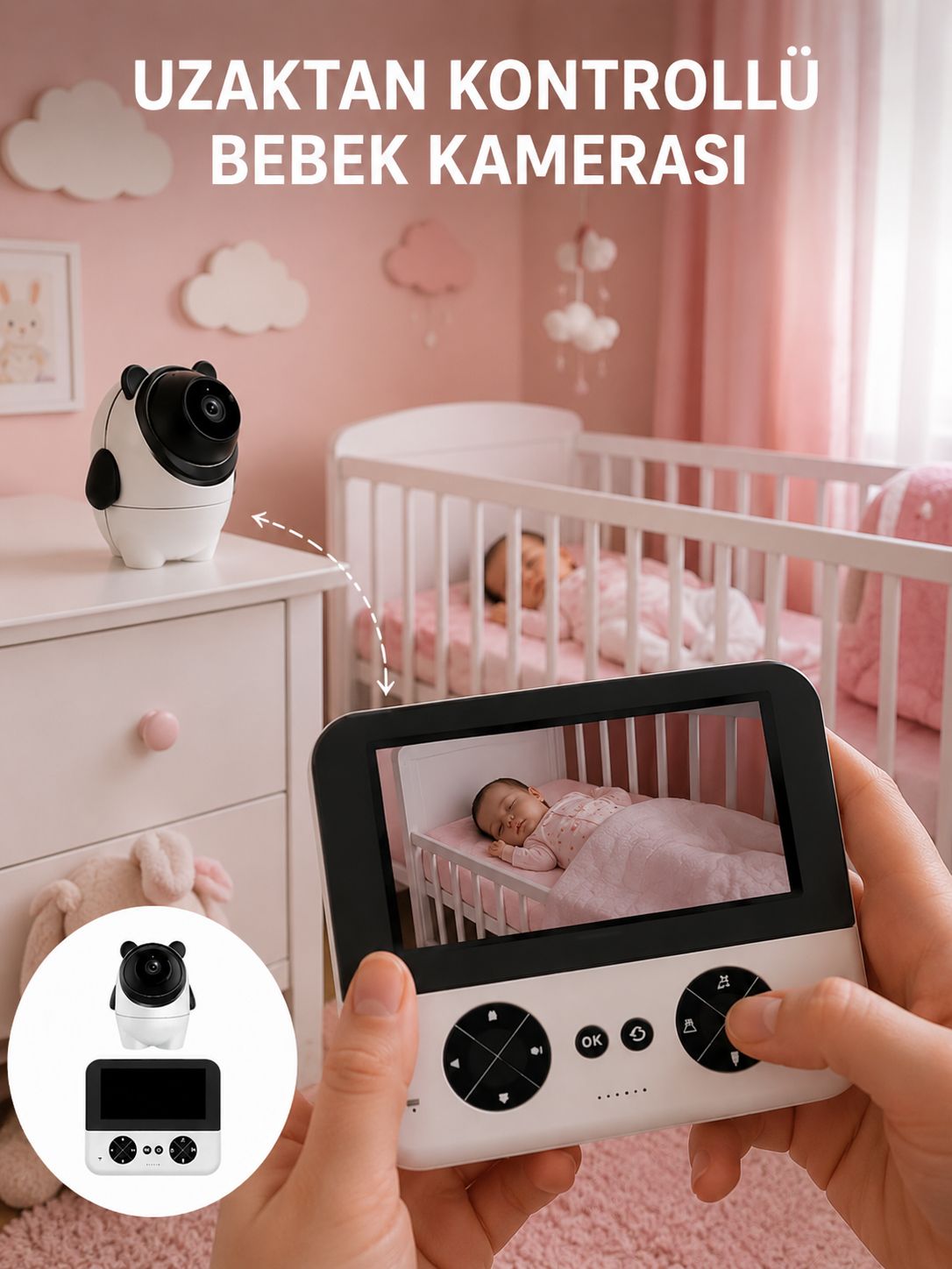 Uzaktan Kontrollü Bebek Kamerası Ninni ve Zoom Özellikli