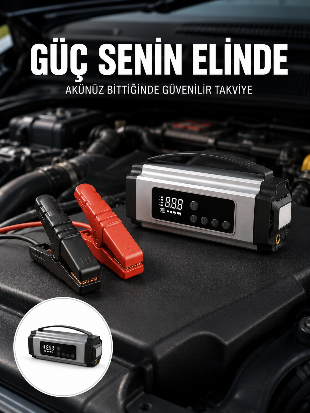 Yolda Kalmaya Son Dijital Ekranlı Akü Takviye ve Hava Kompresörü Çok Fonksiyonlu Acil Güç Ünitesi