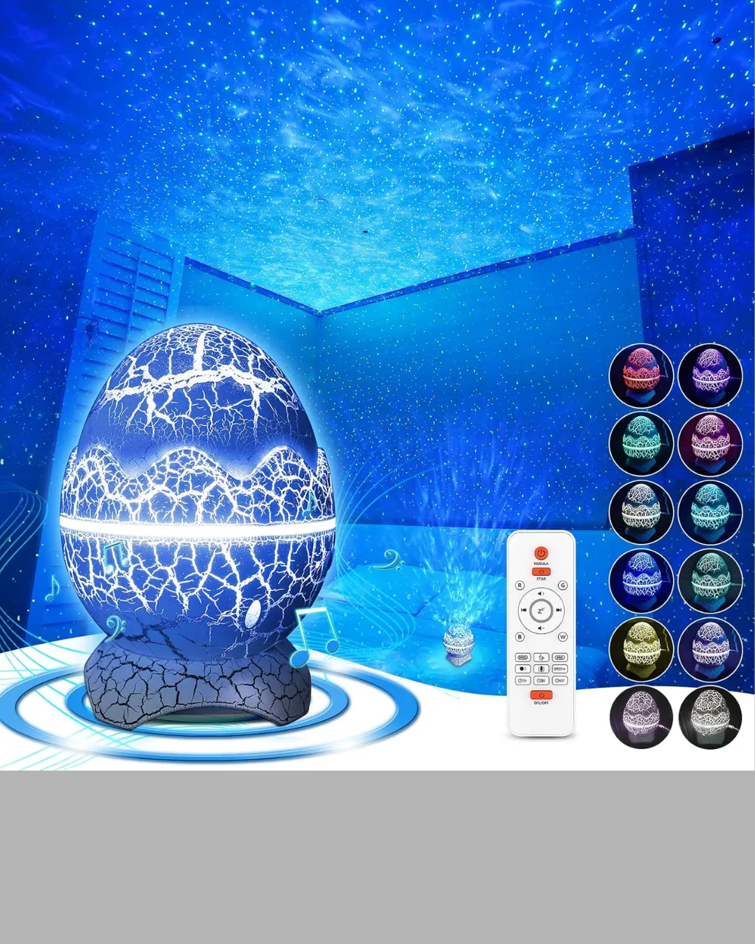 Yıldızlı Gökyüzü Dinozor Yumurta Projektör –  Ayarlanabilir Parlaklık ve Hız