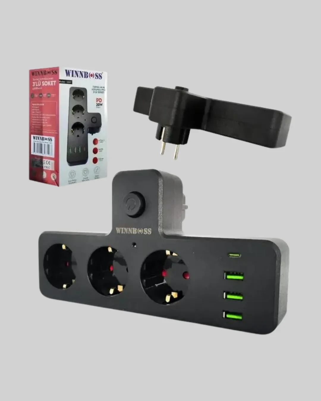Anahtarlı Çoklu Priz 3 USB 1 Type-C Hızlı Şarj Destekli