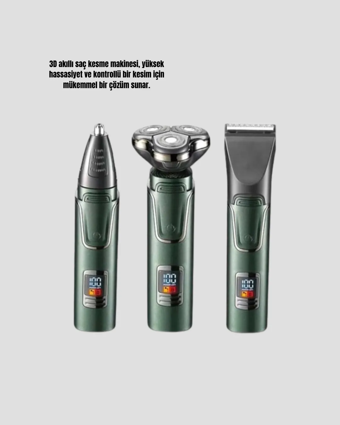 Şarjlı ve Kablosuz 3 Başlıklı Profesyonel Bakım Seti – Saç, Sakal, Burun ve Kulak Düzeltici