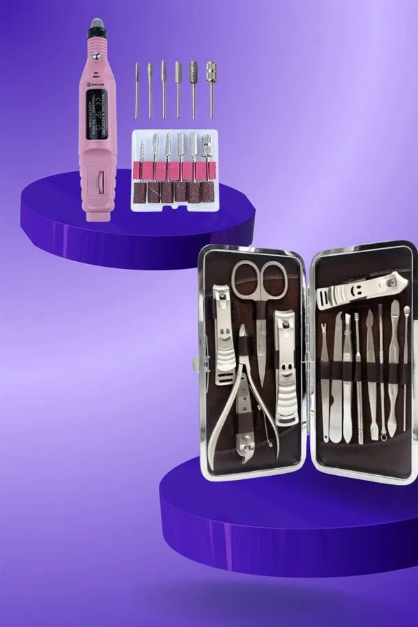 Elektrikli Manikür Pedikür Seti İkili Set 12 Parça Tırnak Bakımı Törpü Protez Çıkarma