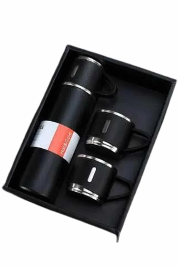 Termos Seti Paslanmaz Çelik 3 Bardaklı Vakumlu Termos Set 500 Ml 12 Saate Kadar Isı Koruma