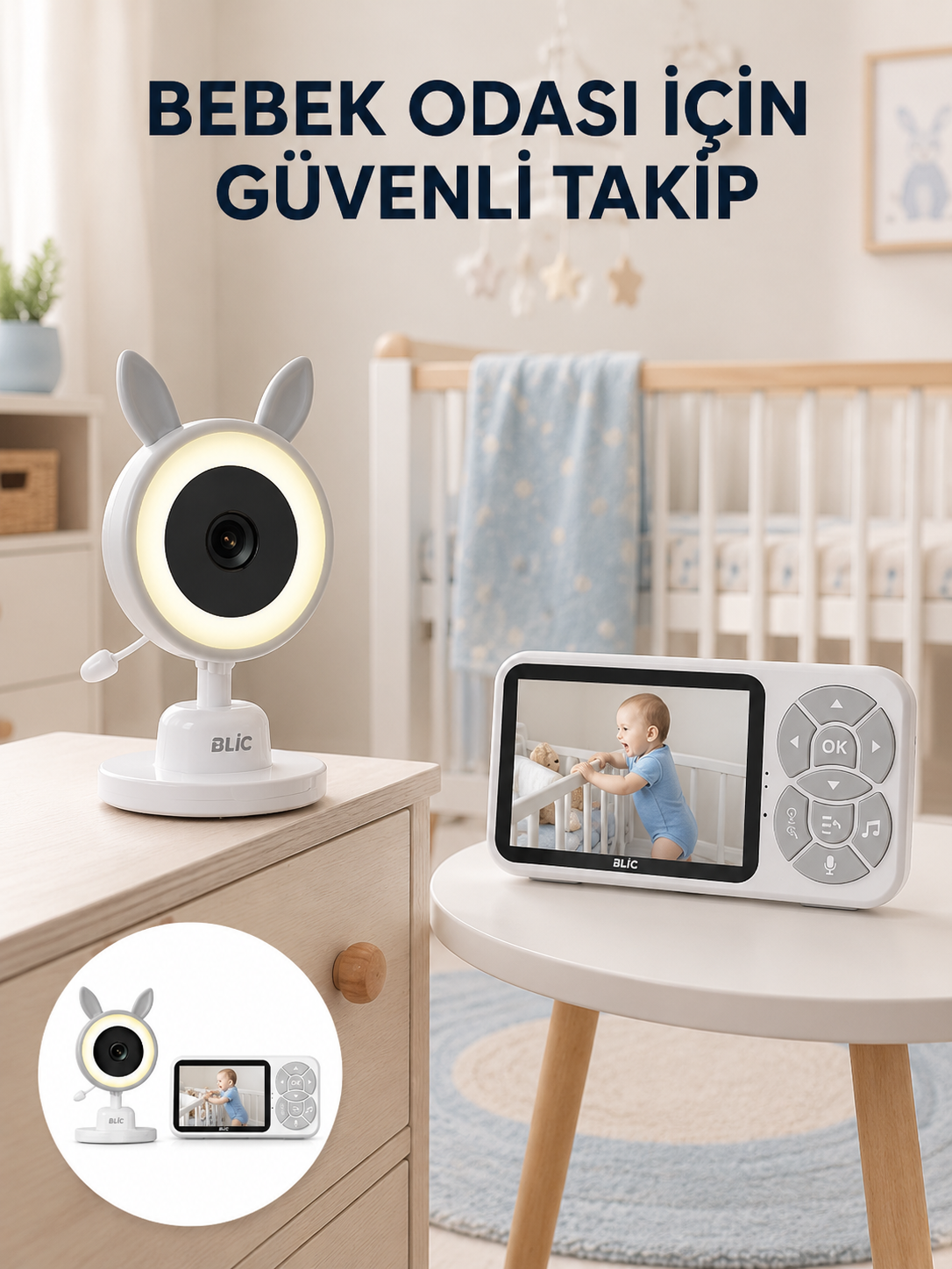 Karşılıklı Sesli Bebek Kamerası 4x Zoom Sıcaklık Sensörlü