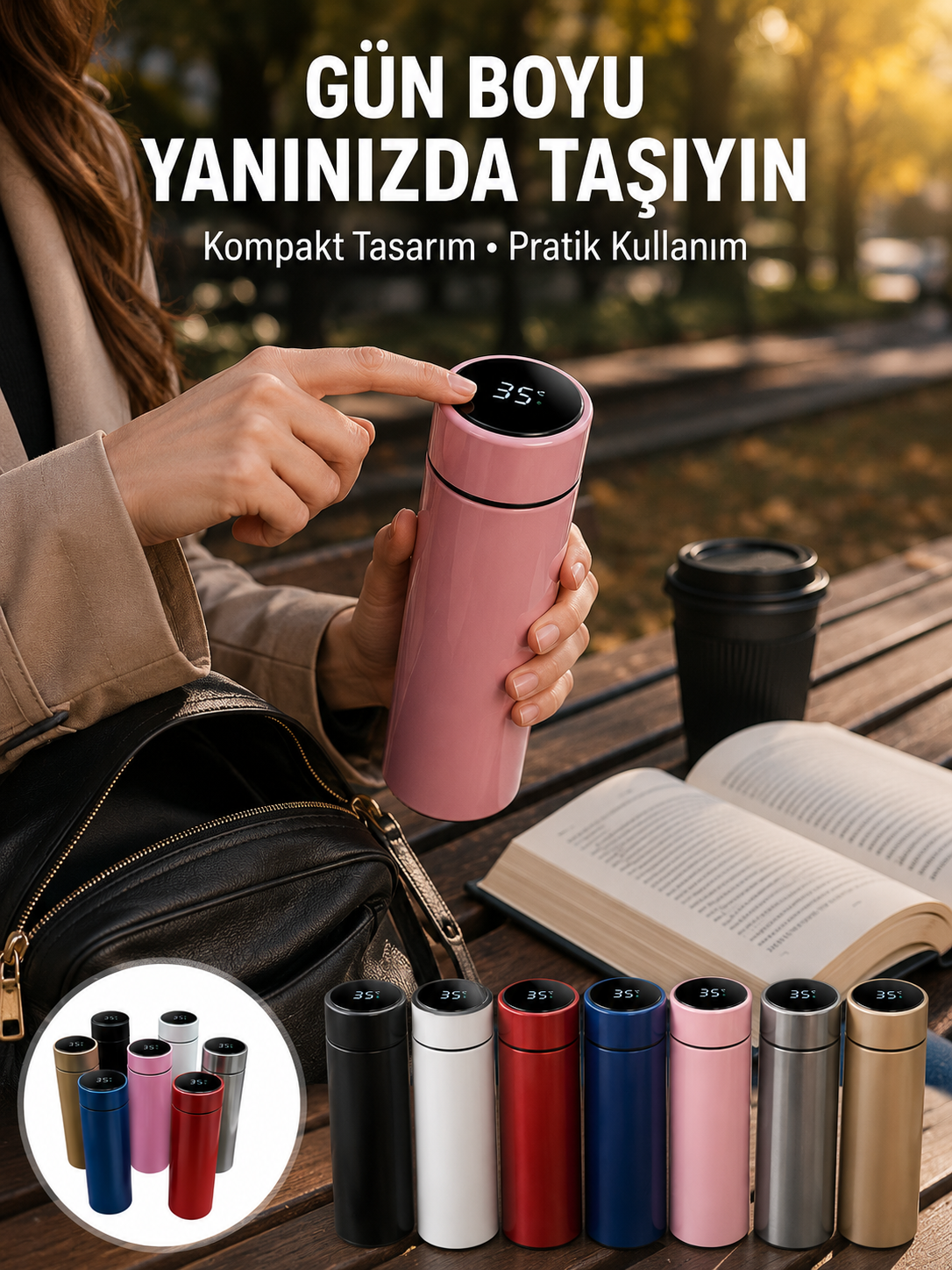 LED Sıcaklık Ölçerli 250 ml Yalıtımlı Termos Şişe