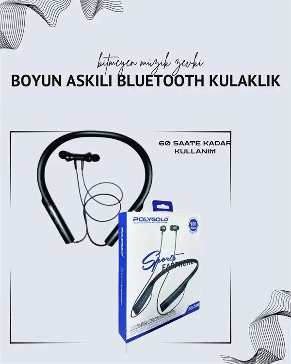 Polygold PG-100 Boyun Askılı Kablosuz Kulaklık – 200 Saat Bekleme Süresi, Stereo Ses, Mikrofonlu