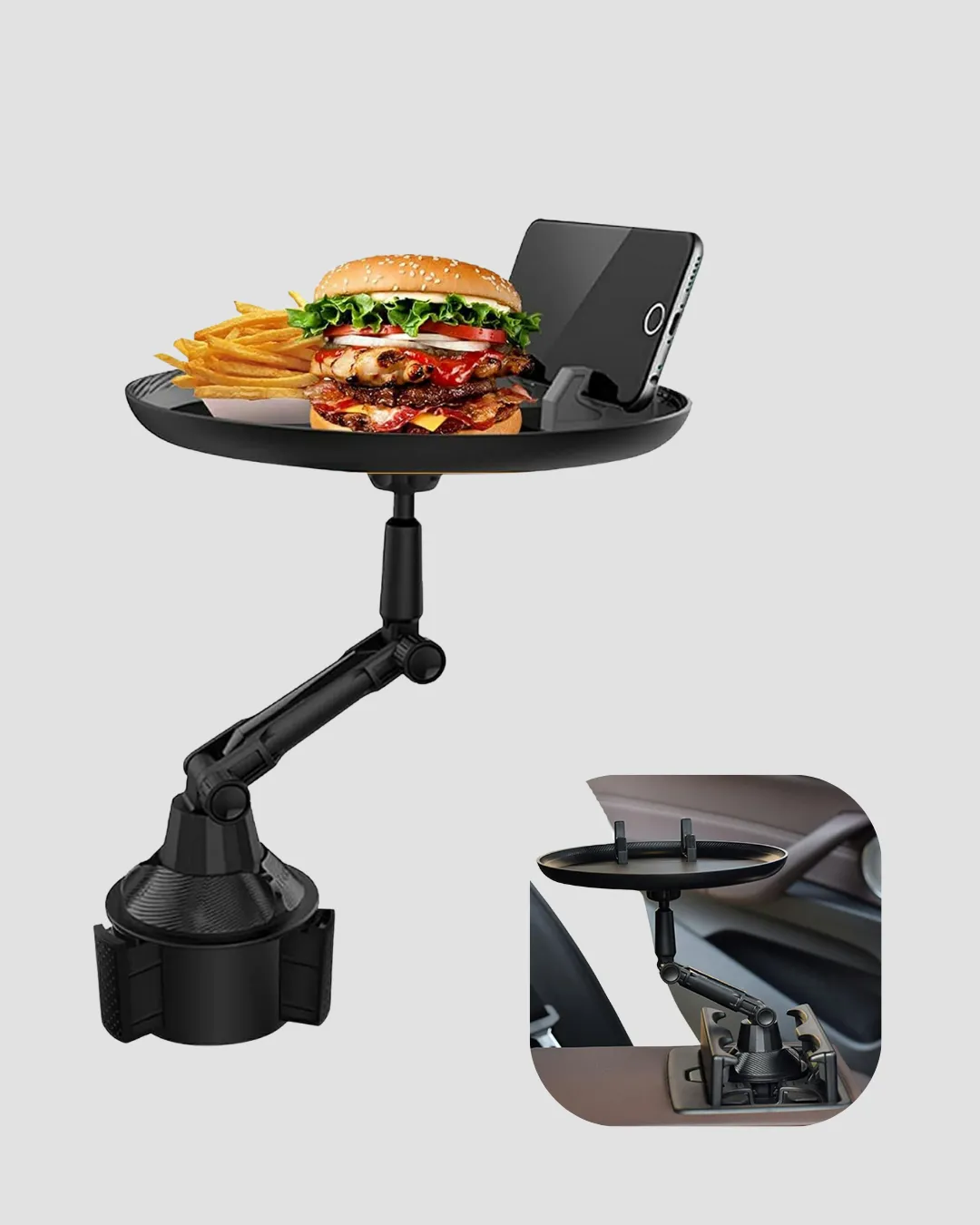 Araç Bardaklık Tepsisi 360° Dönebilen Kol Ayarlı Geniş Yemek Alanlı