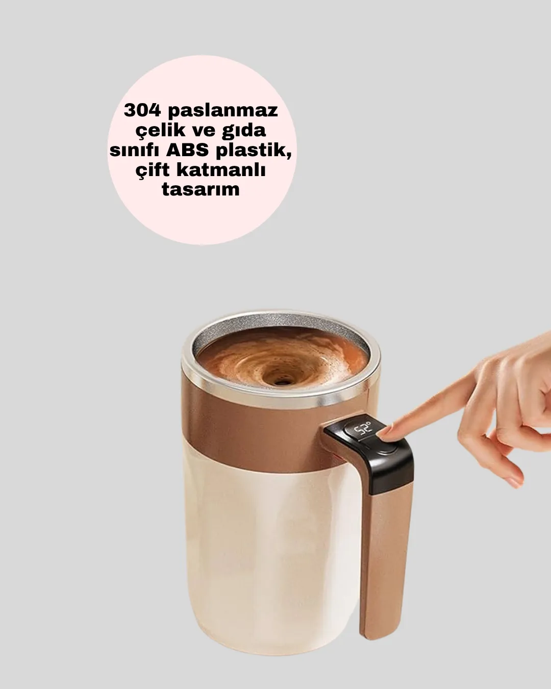 Elektrikli Otomatik Karıştırıcı Kupa – 304 Paslanmaz, USB Şarjlı, Taşınabilir