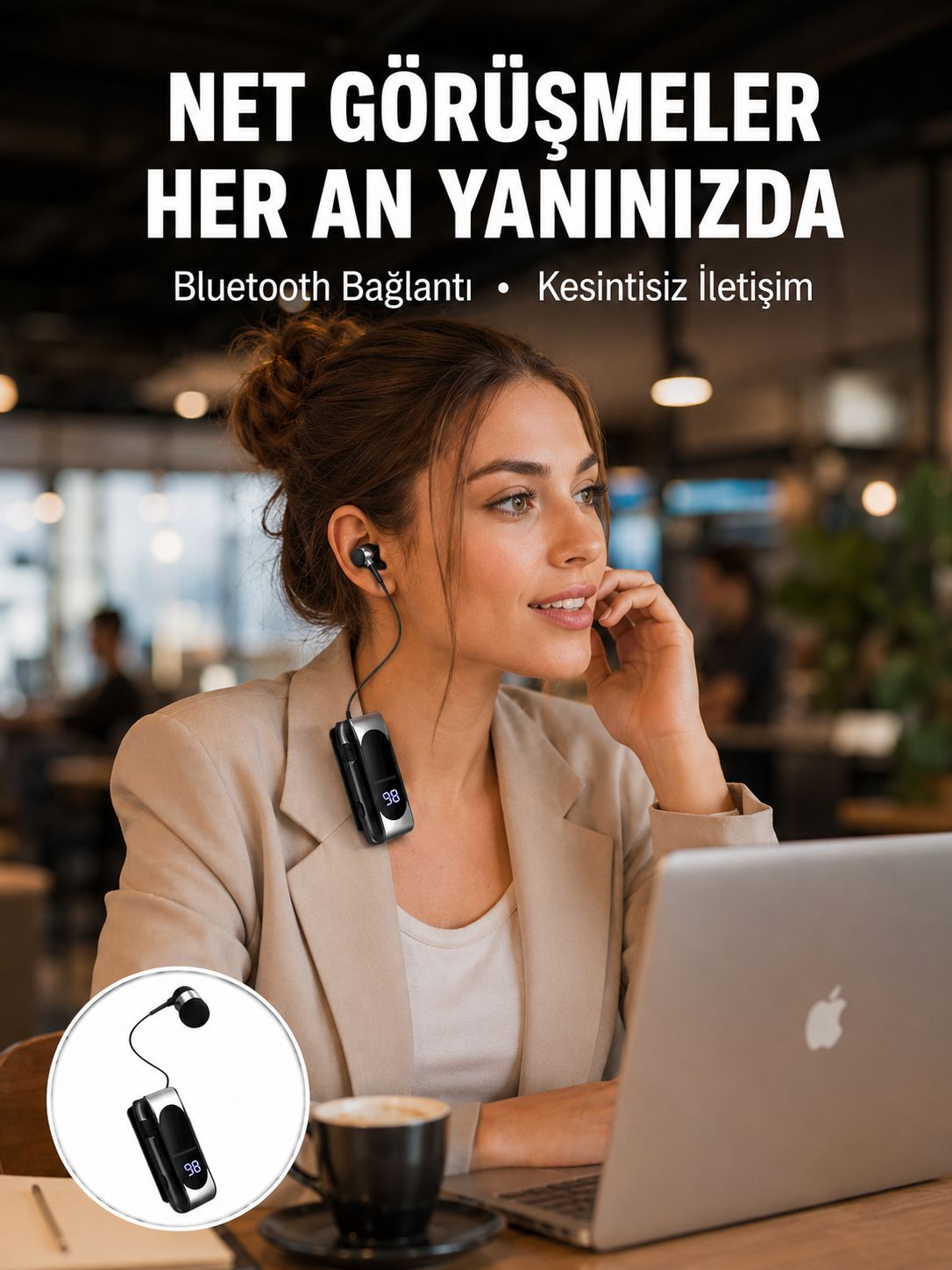 Dijital Göstergeli Bluetooth Kulaklık – Klipsli ve Şık Tasarım