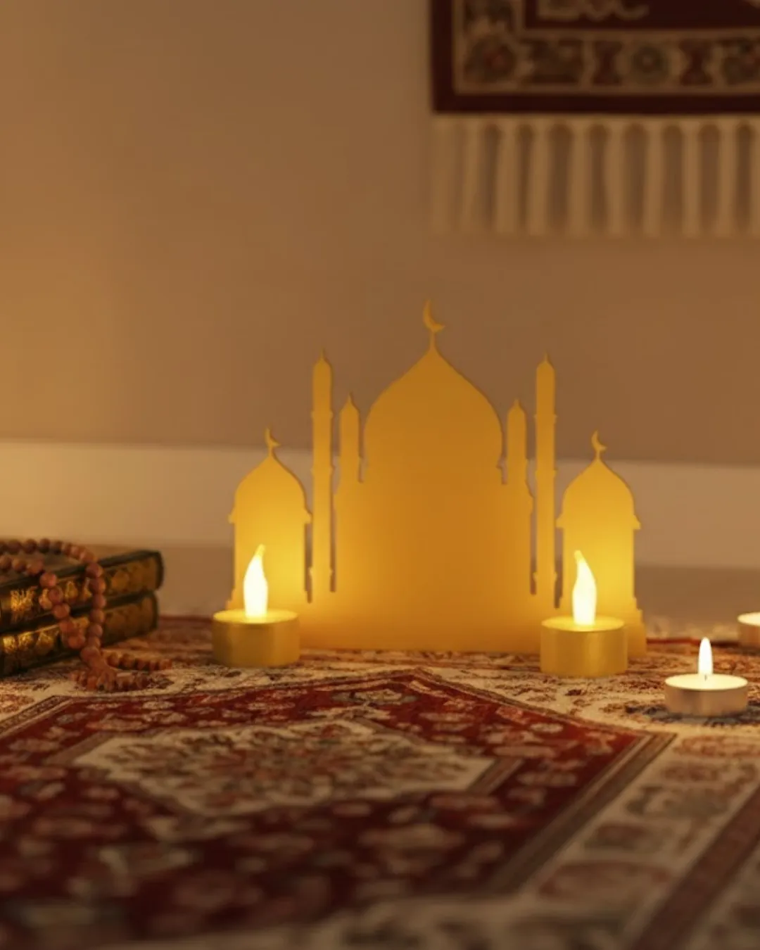 3D LED Mumlu Cami Dekorasyonu 2 Adet Pilli Mum Hediyeli