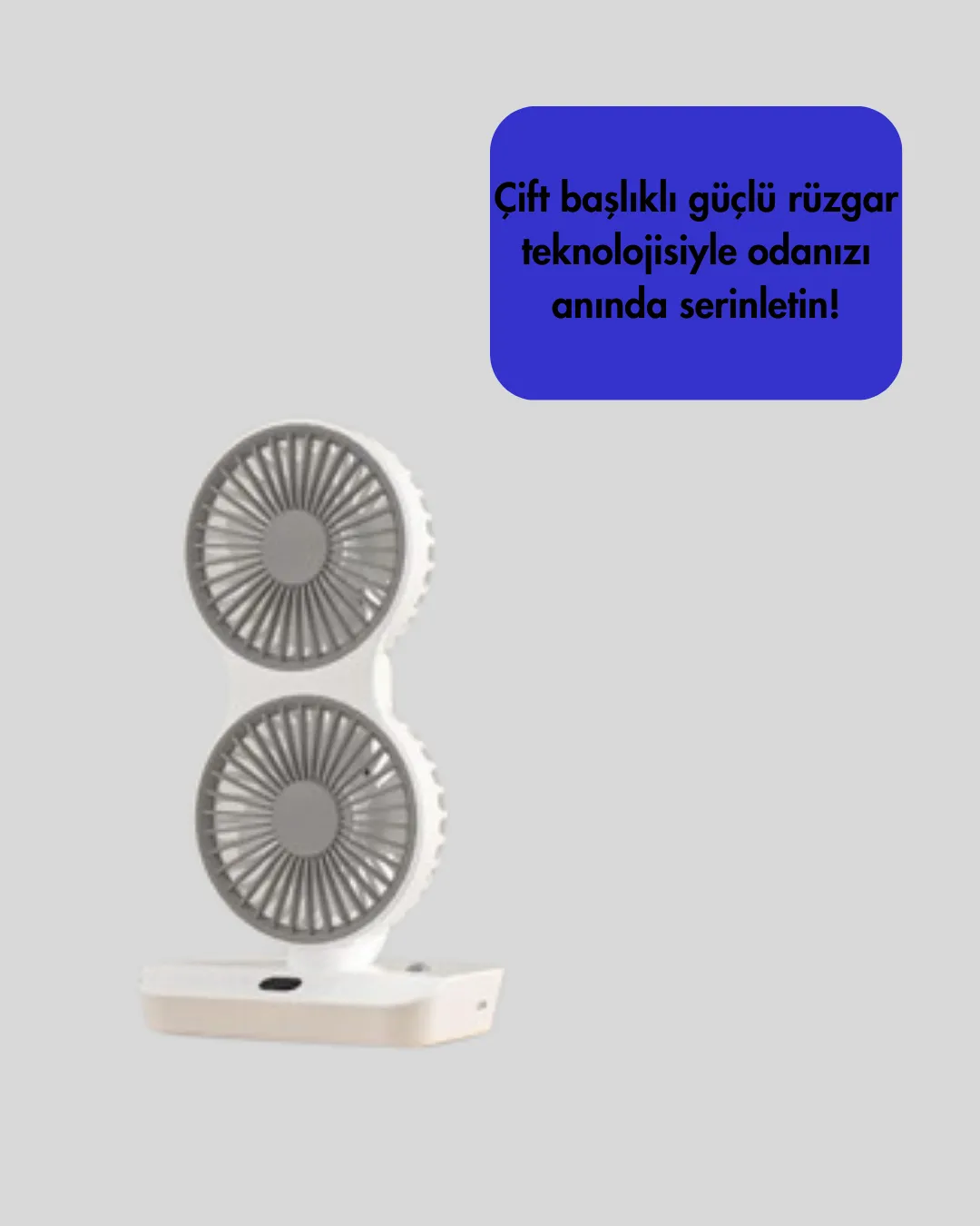 Ayarlanabilir Hızlı Çift Başlıklı Masaüstü Fan – Gece Lambalı Serinletici