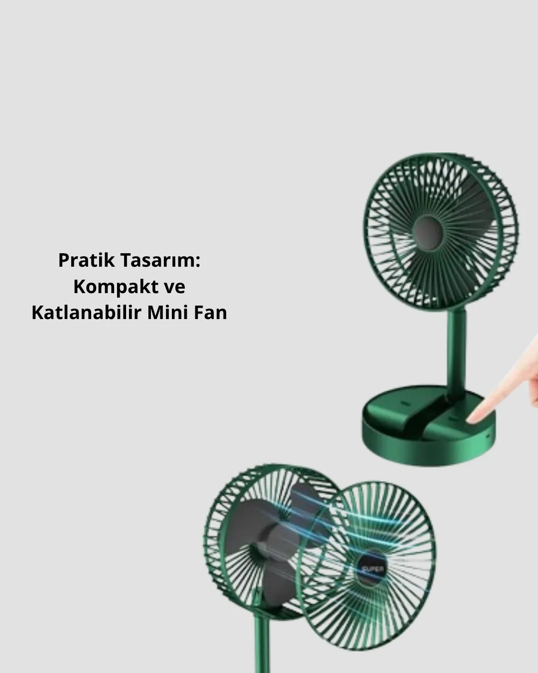 Katlanabilir Mini Fan – 3 Kademeli Soğutma, Şarjlı