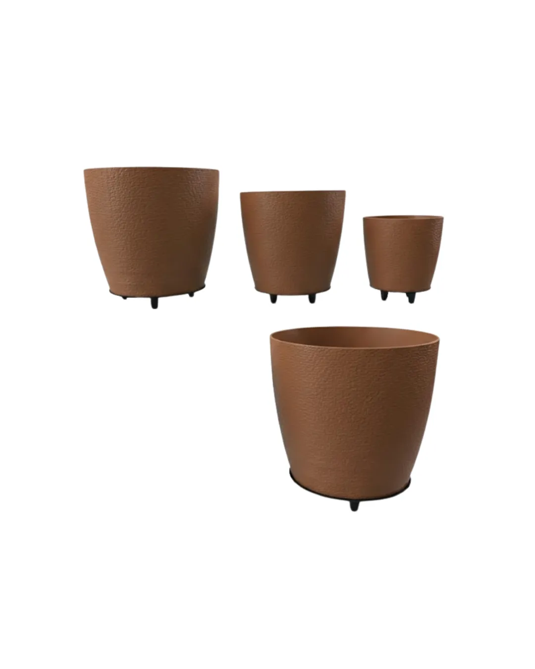 4’lü 3D Kahverengi Ayaklı Dekoratif Saksı Takımı Modern Tasarım