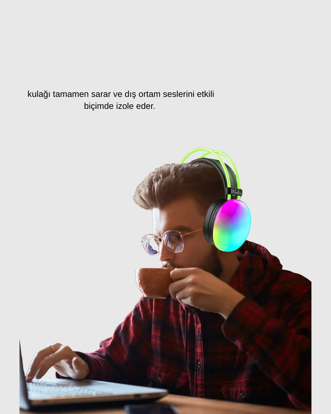 RGB Işıklı Kablosuz Kulaklık Bluetooth 5.3 800mAh Ergonomik IPX4 Dayanıklı