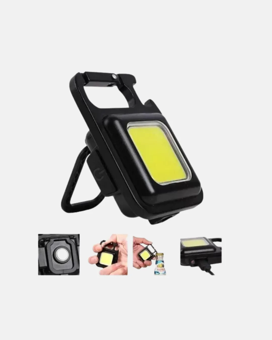 Şarjlı COB LED Anahtarlık Fener – 4 Modlu, Manyetik ve Katlanabilir Standlı