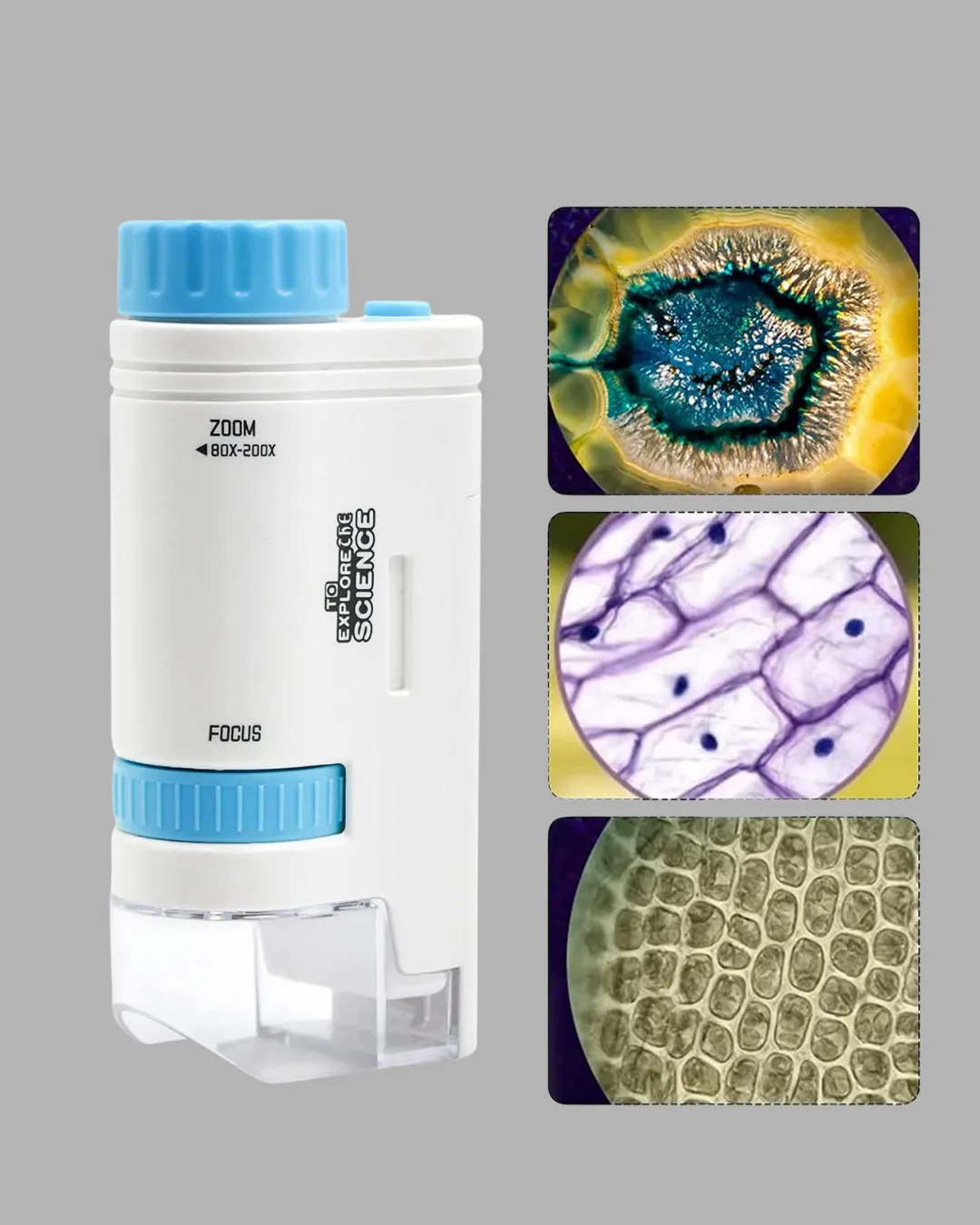 Taşınabilir Mini Mikroskop LED Işıklı 80X–200X Büyütmeli ve Odak Ayarlı