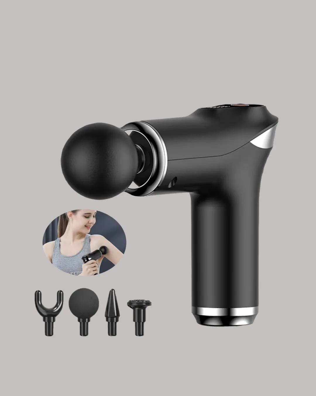 Mini Masaj Tabancası 4 Başlık 6 Hız Ayarlı