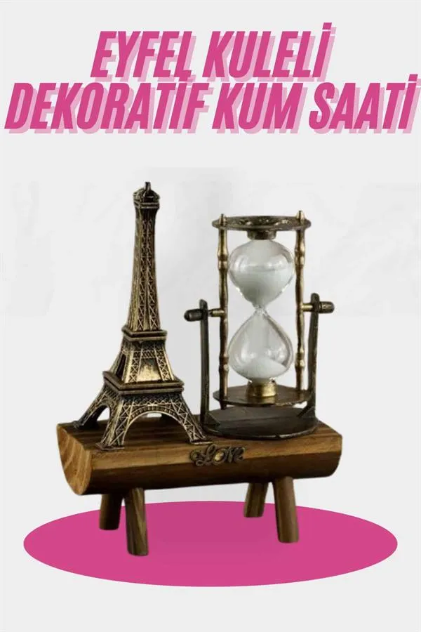 Eyfel Kulesi Tasarımlı Kum Saati Kristalleştirilmiş Kum Saati Dekoratif Ahşap Görünümlü