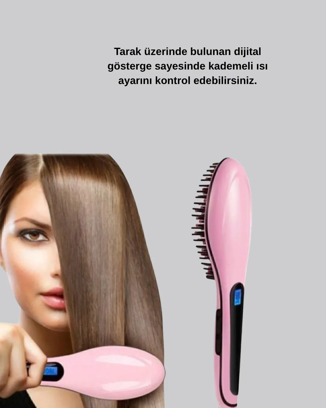 Dijital Ekranlı Seramik Saç Düzleştirici Tarak – 5 Kademeli Isı Ayarı, İyon Kontrollü