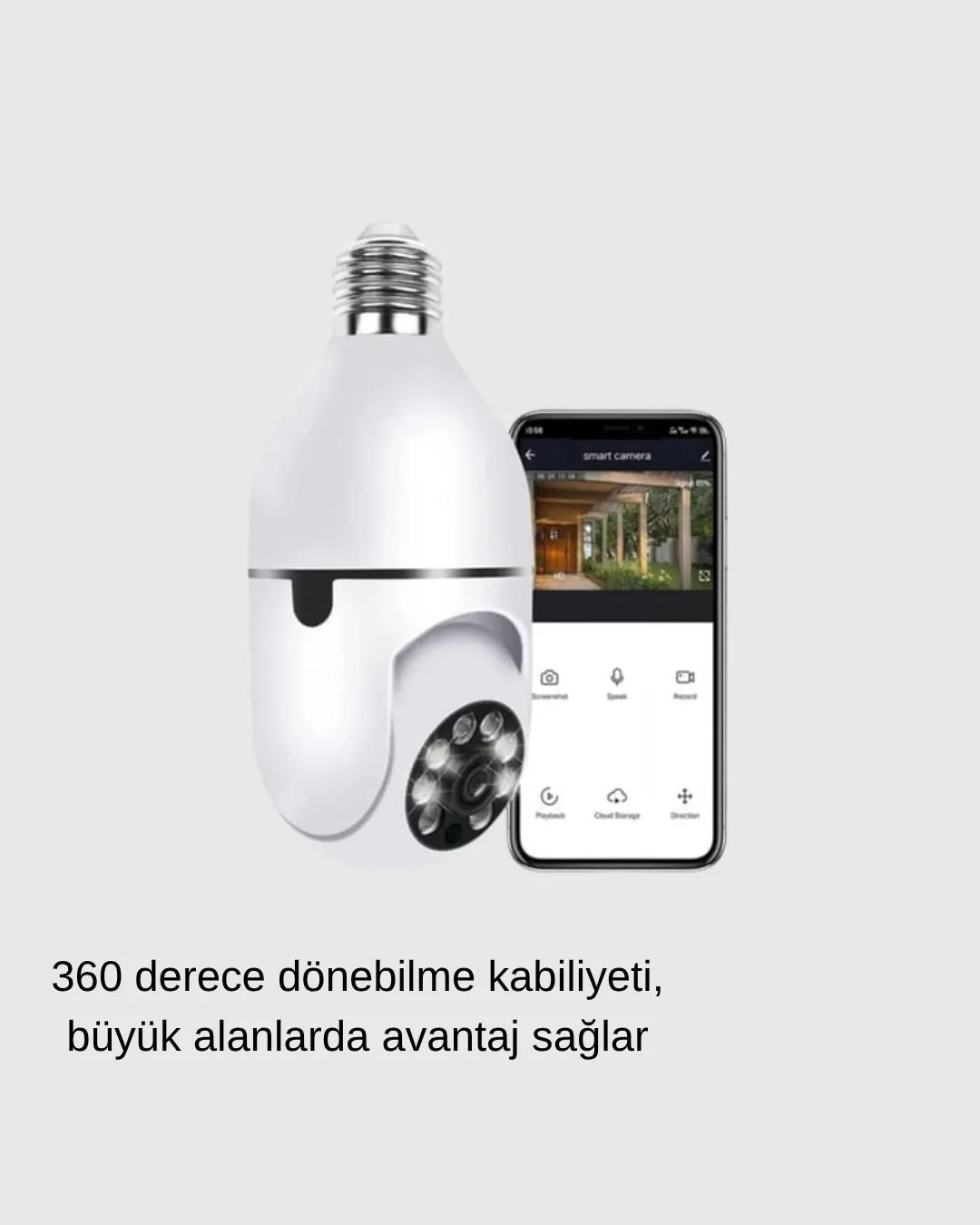 360° Akıllı Güvenlik Kamerası – Duya Takılabilir, Wi-Fi Bağlantılı, Hareket Sensörlü