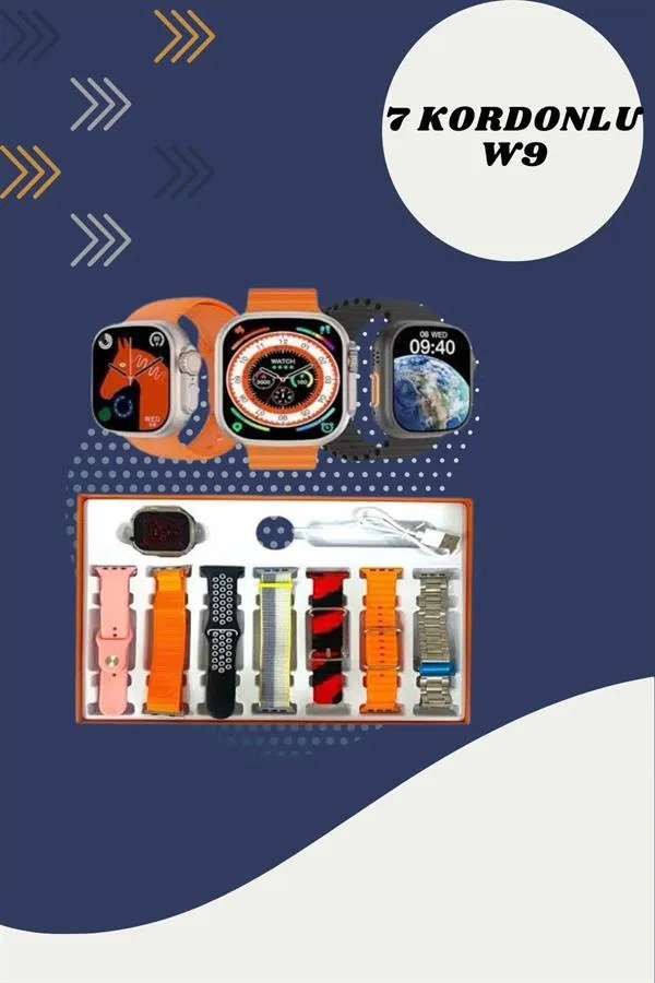 Dijital Göstergeli Kulaklık ve 7 Kordonlu Akıllı Saat Android ve İOS Uyumlu Uyku Takibi Sesli Görüşme