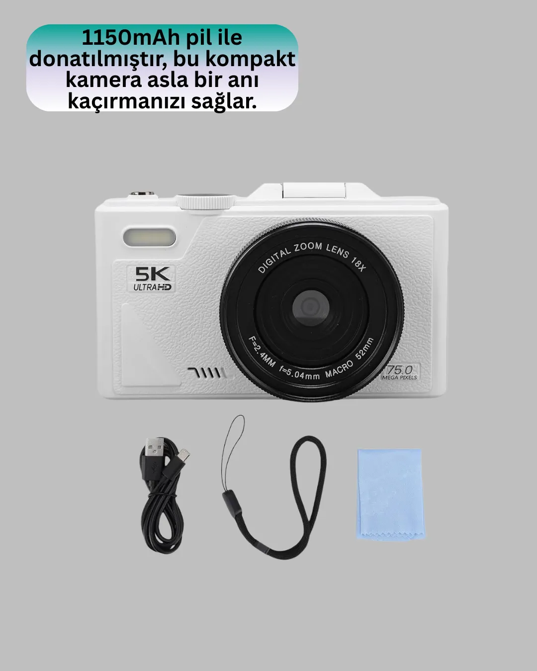 5K 75MP Dijital Kamera WiFi Aktarımlı Otofokus ve 18x Dijital Zoom