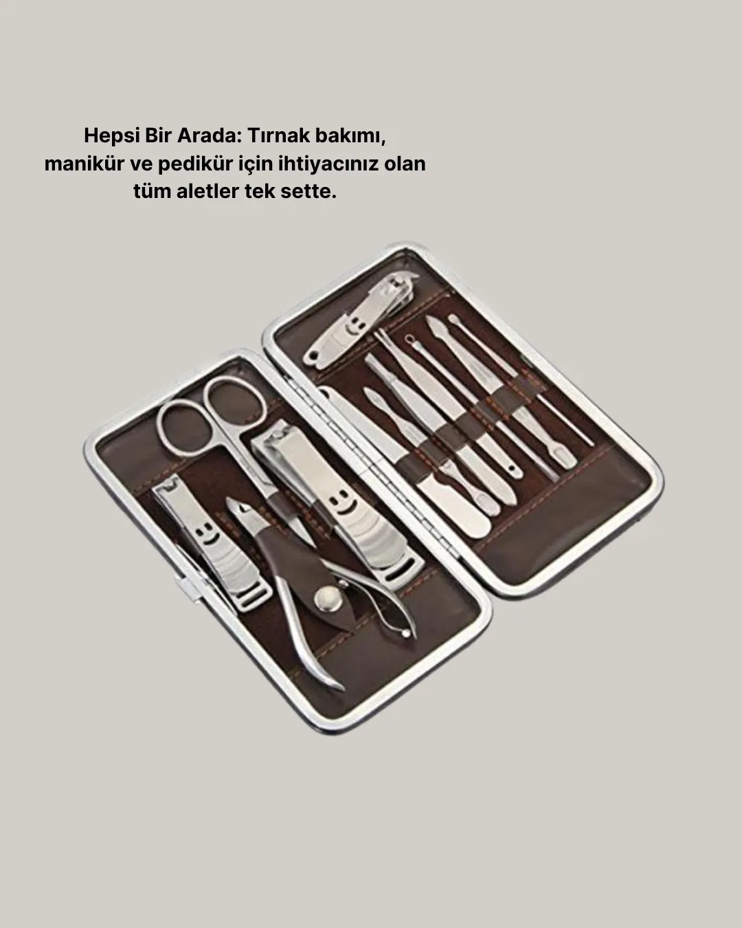 Özel Deri Çantalı 12 Parça Manikür Pedikür Bakım Seti Paslanmaz Çelik